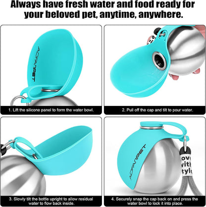 Portable Dog Water Bottle 10Oz Stainless Steel Travel Dog Water Dispenser with Bowl No-Spill Puppy Water Bottle for Walking Hiking Small Dog Water Bottle