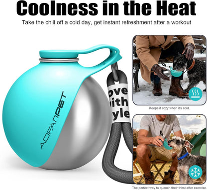 Portable Dog Water Bottle 10Oz Stainless Steel Travel Dog Water Dispenser with Bowl No-Spill Puppy Water Bottle for Walking Hiking Small Dog Water Bottle