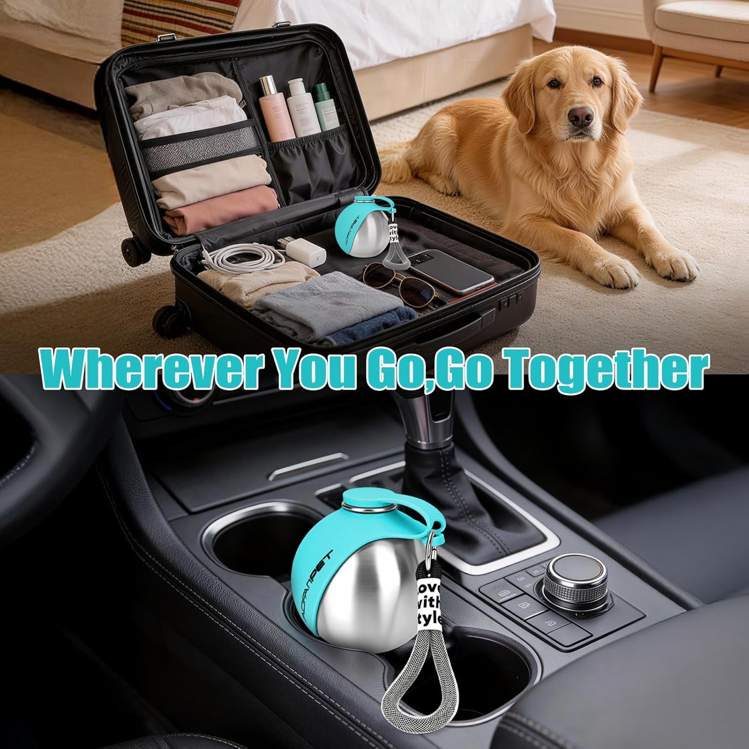 Portable Dog Water Bottle 10Oz Stainless Steel Travel Dog Water Dispenser with Bowl No-Spill Puppy Water Bottle for Walking Hiking Small Dog Water Bottle